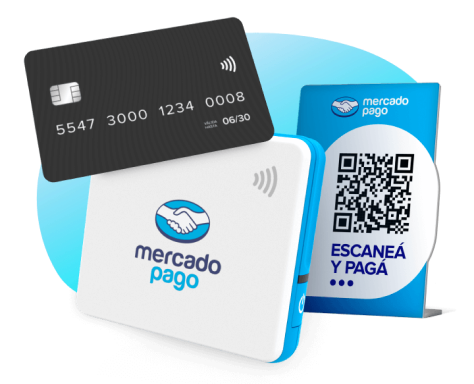 Tarjeta más dispositivo Bluetooth de Mercado Pago para pago con tarjetas.